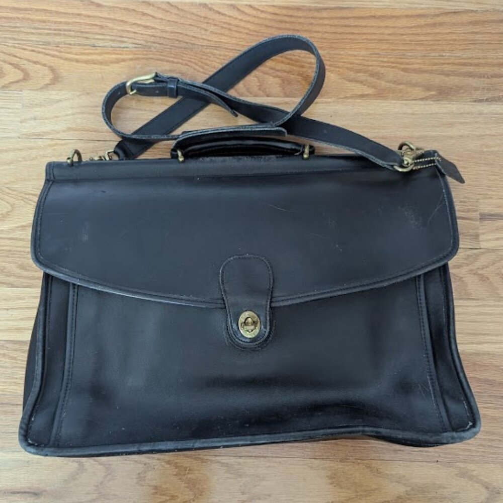 Vintage COACH Black & Brass Leather Beekman Briefcase 5266